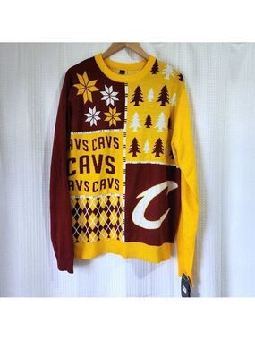 Cleveland Cavaliers Sweater Size XL NBA Christmas Knit Red Blue Snowflakes NWT